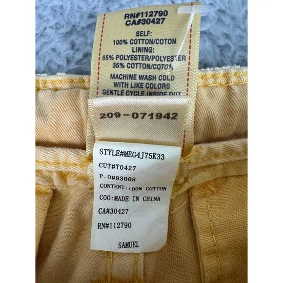 True Religion Mens Yellow Cargo Comfort Shorts Size 28 With Drawstring & Pockets - Picture 4 of 10